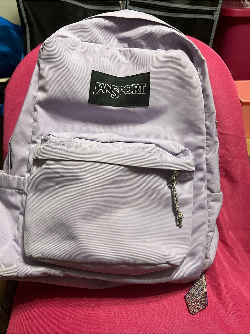 Jansport Light Lavender Classic Backpack with Multicolor Zipper Pulls